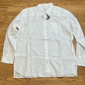 J Jill white linen long sleeve blouse Sz L. NEW with tags